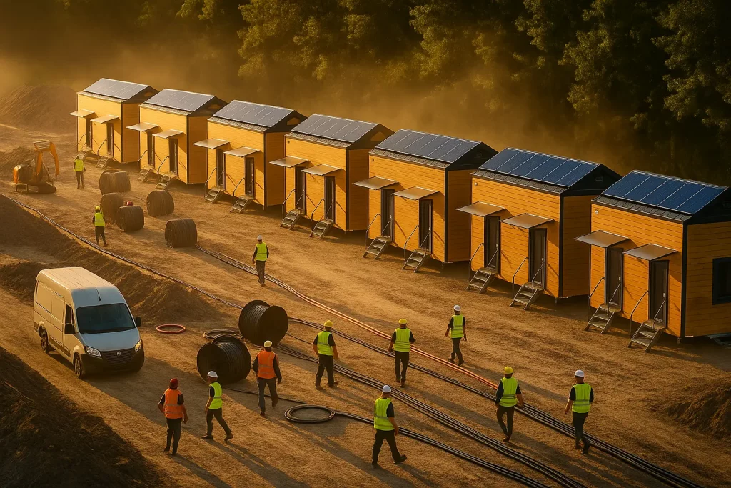 20250815 1224 tiny houses auf baustelle remix 01k2pm0n48fdcrw7svvjfnktnq